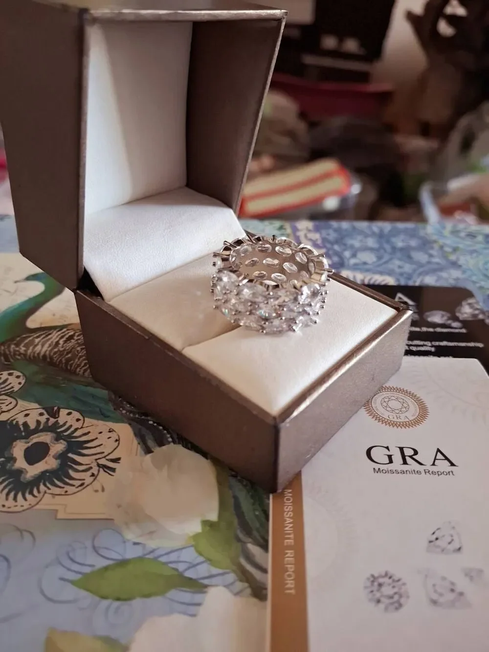 CERTIFIED GRA 10.6 Ct. Triple Row Oval Wide Band Engagement/Wedding Ring Sz 8
